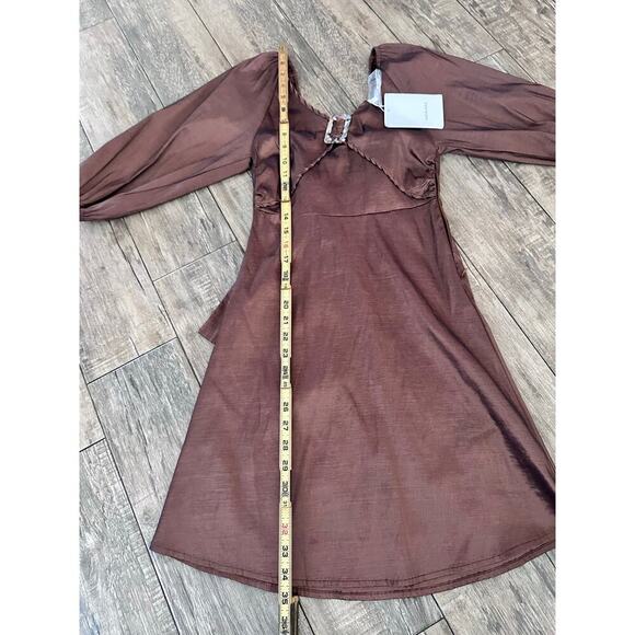 NWT Hosbjerg Women's Brown Elora Buckle V-Neckline Mini Dress Size Small - Picture 12 of 16